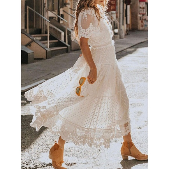 ✦🎉HP🎉NWT Boho White Embroidered Lace Maxi Dress✦ - Picture 4 of 8